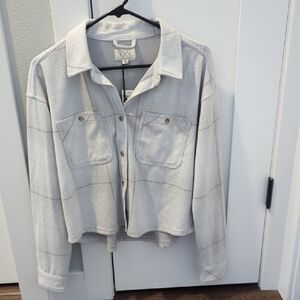 Thread & Supply Cropped Plaid Shacket – Cream / Gray – Size M